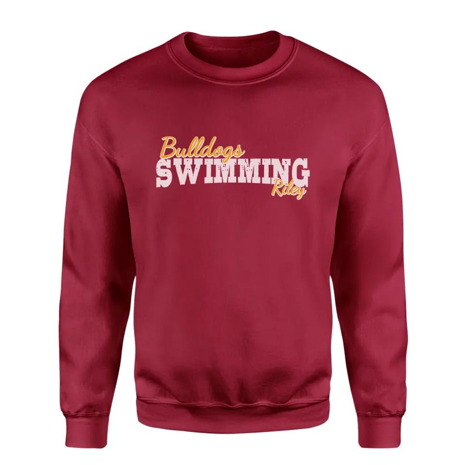 Custom Swimming Mascot and Swimmer Name on a Sweatshirt with a White Graphic