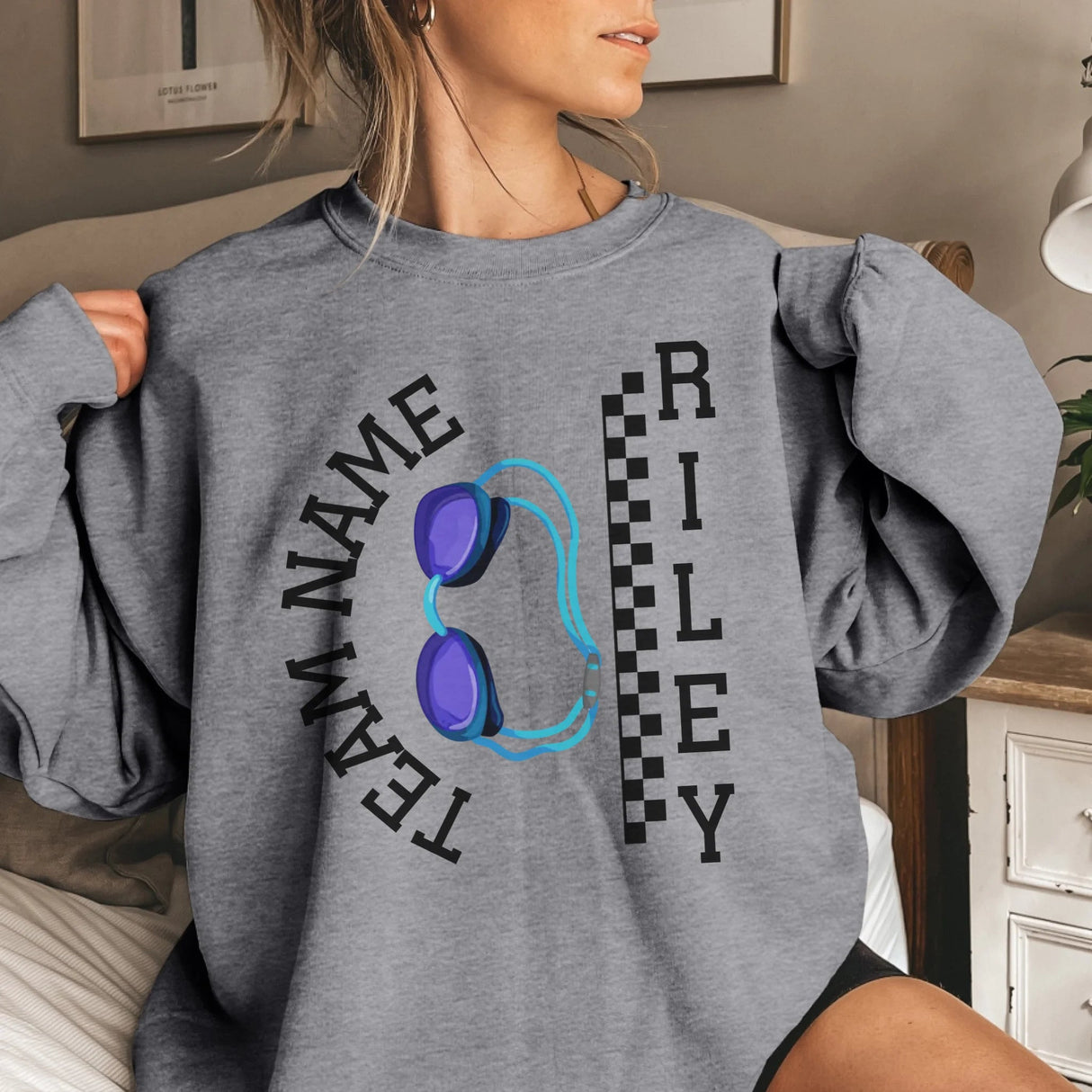 Personalized Swimming on a Sweatshirt With Team and Swimmer Name on a Sweatshirt