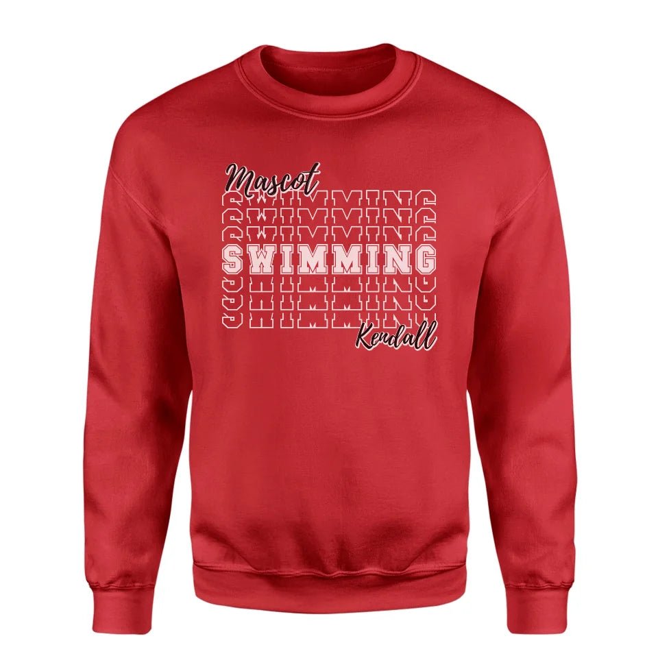 Custom Swimming on a Sweatshirt With Mascot and Swimmer Name on a Sweatshirt