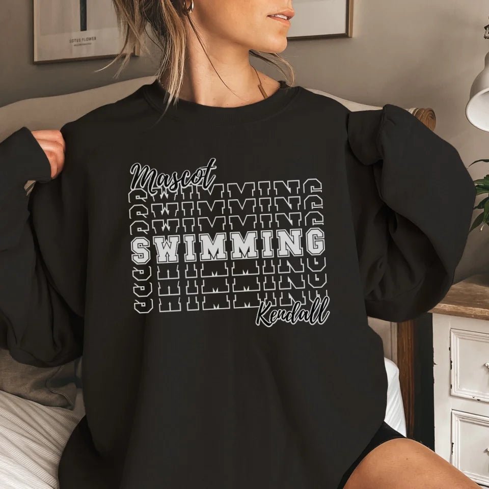 Custom Swimming on a Sweatshirt With Mascot and Swimmer Name on a Sweatshirt