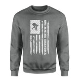 Swimming Grandma Vertical Flag on a Sweatshirt with a White Graphic