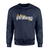 Custom Swimming Mascot and Swimmer Name on a Sweatshirt with a White Graphic