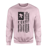 Swimming Grandpa Vertical Flag on a Sweatshirt with a Black Graphic