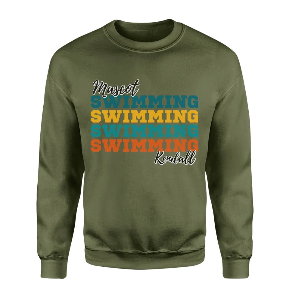 Personalized Swimming Swimming Swimming on a Sweatshirt With Mascot and Swimmer Name on a Sweatshirt