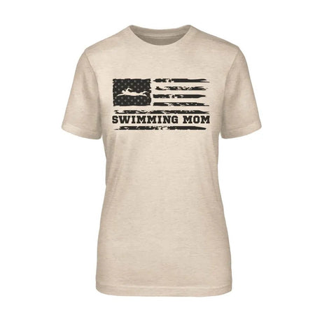 Swimming Mom Horizontal Flag on a Unisex T-Shirt with a Black Graphic