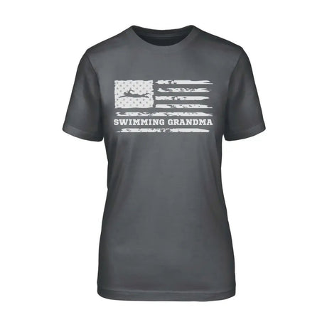 Swimming Grandma Horizontal Flag on a Unisex T-Shirt with a White Graphic