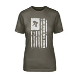 Swimming Mom Vertical Flag on a Unisex T-Shirt with a White Graphic