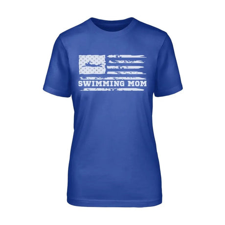 Swimming Mom Horizontal Flag on a Unisex T-Shirt with a White Graphic
