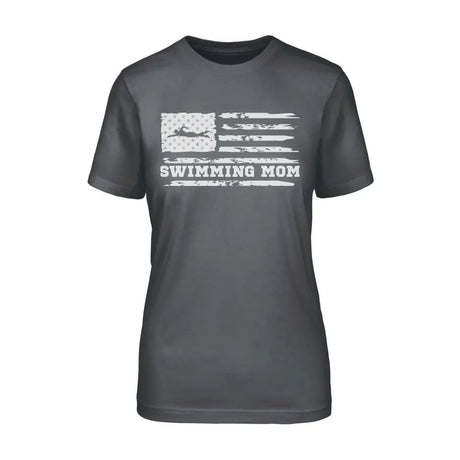 Swimming Mom Horizontal Flag on a Unisex T-Shirt with a White Graphic