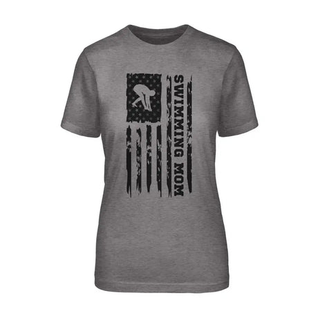 Swimming Mom Vertical Flag on a Unisex T-Shirt with a Black Graphic