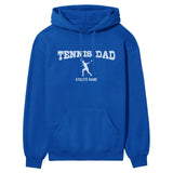 Tennis Dad with Tennis Player Icon and Tennis Player Name on a Hoodie with a White Graphic