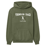 Tennis Dad with Tennis Player Icon and Tennis Player Name on a Hoodie with a White Graphic