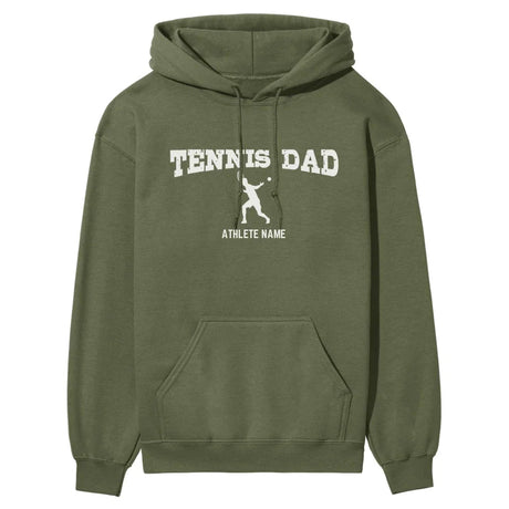 Tennis Dad with Tennis Player Icon and Tennis Player Name on a Hoodie with a White Graphic