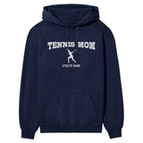 Tennis Mom with Tennis Player Icon and Tennis Player Name on a Hoodie with a White Graphic