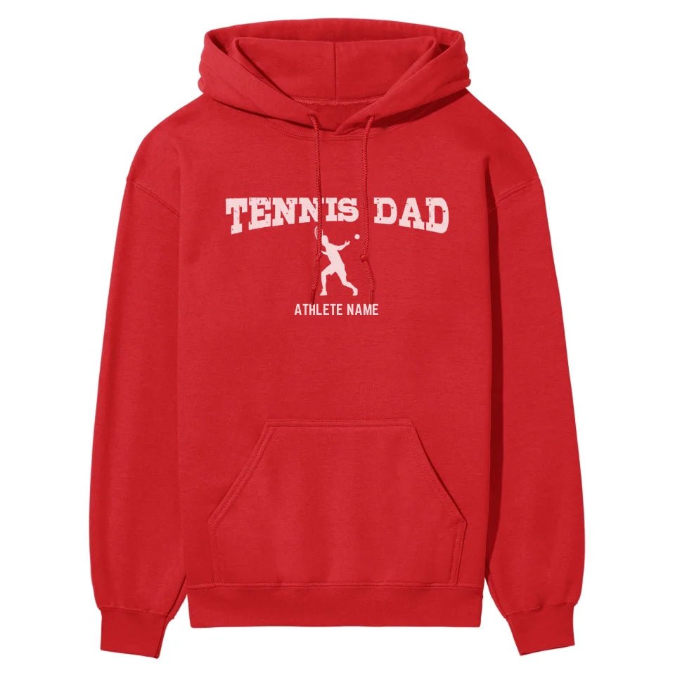 Tennis Dad with Tennis Player Icon and Tennis Player Name on a Hoodie with a White Graphic