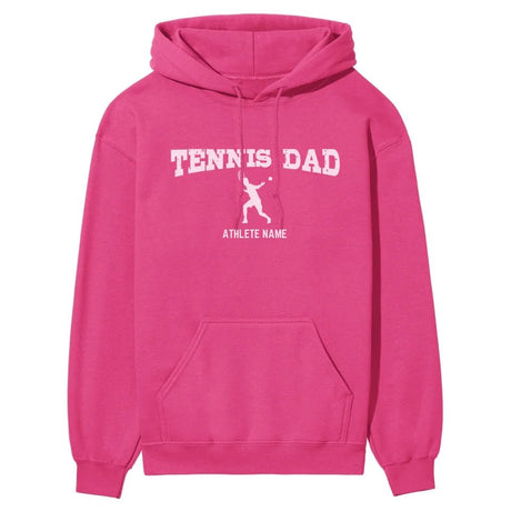 Tennis Dad with Tennis Player Icon and Tennis Player Name on a Hoodie with a White Graphic