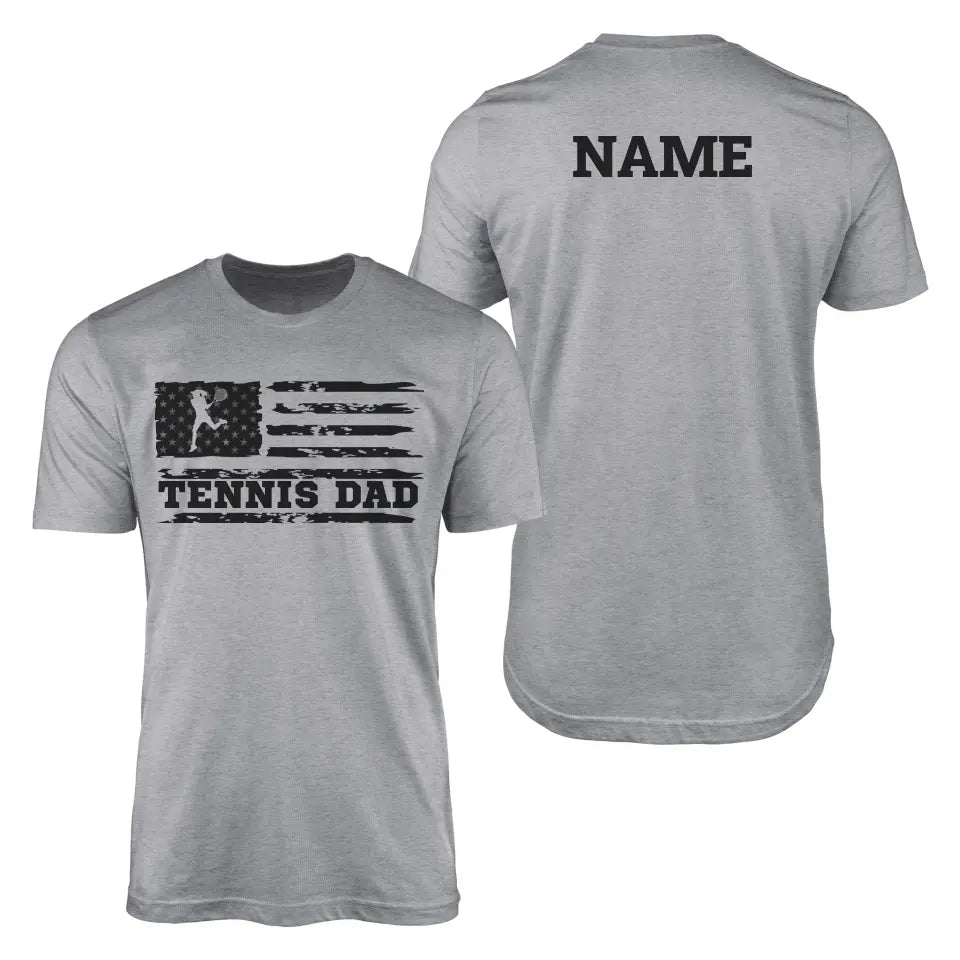 Tennis Dad Horizontal Flag With Tennis Player Name on a Men's T-Shirt with a Black Graphic
