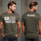 Tennis Dad Horizontal Flag With Tennis Player Name on a Men's T-Shirt with a White Graphic