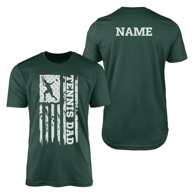 Tennis Dad Vertical Flag With Tennis Player Name on a Men's T-Shirt with a White Graphic