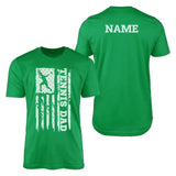 Tennis Dad Vertical Flag With Tennis Player Name on a Men's T-Shirt with a White Graphic