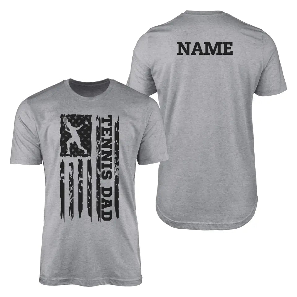 Tennis Dad Vertical Flag With Tennis Player Name on a Men's T-Shirt with a Black Graphic
