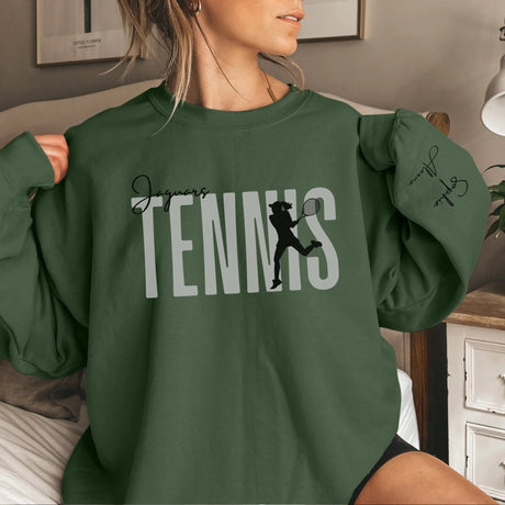 Personalized Tennis on a Sweatshirt With Modern Bold Design and Tennis Player Name on Sleeve on a Sweatshirt