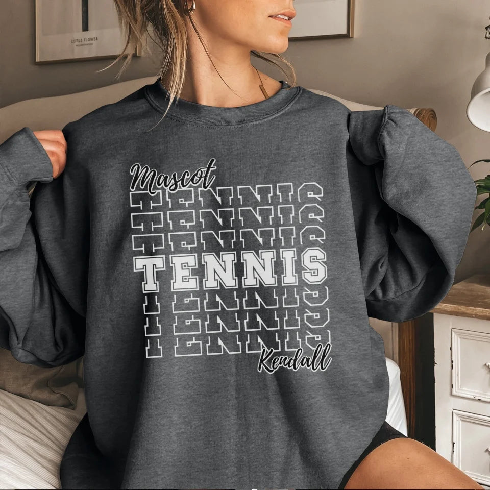 Custom Tennis on a Sweatshirt With Mascot and Tennis Player Name on a Sweatshirt