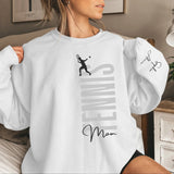 Personalized Tennis Mom on a Sweatshirt With Mascot, Icon, and Tennis Player Name on Sleeve on a Sweatshirt