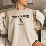 Tennis Mom with Tennis Player Icon and Tennis Player Name on a Sweatshirt with a Black Graphic