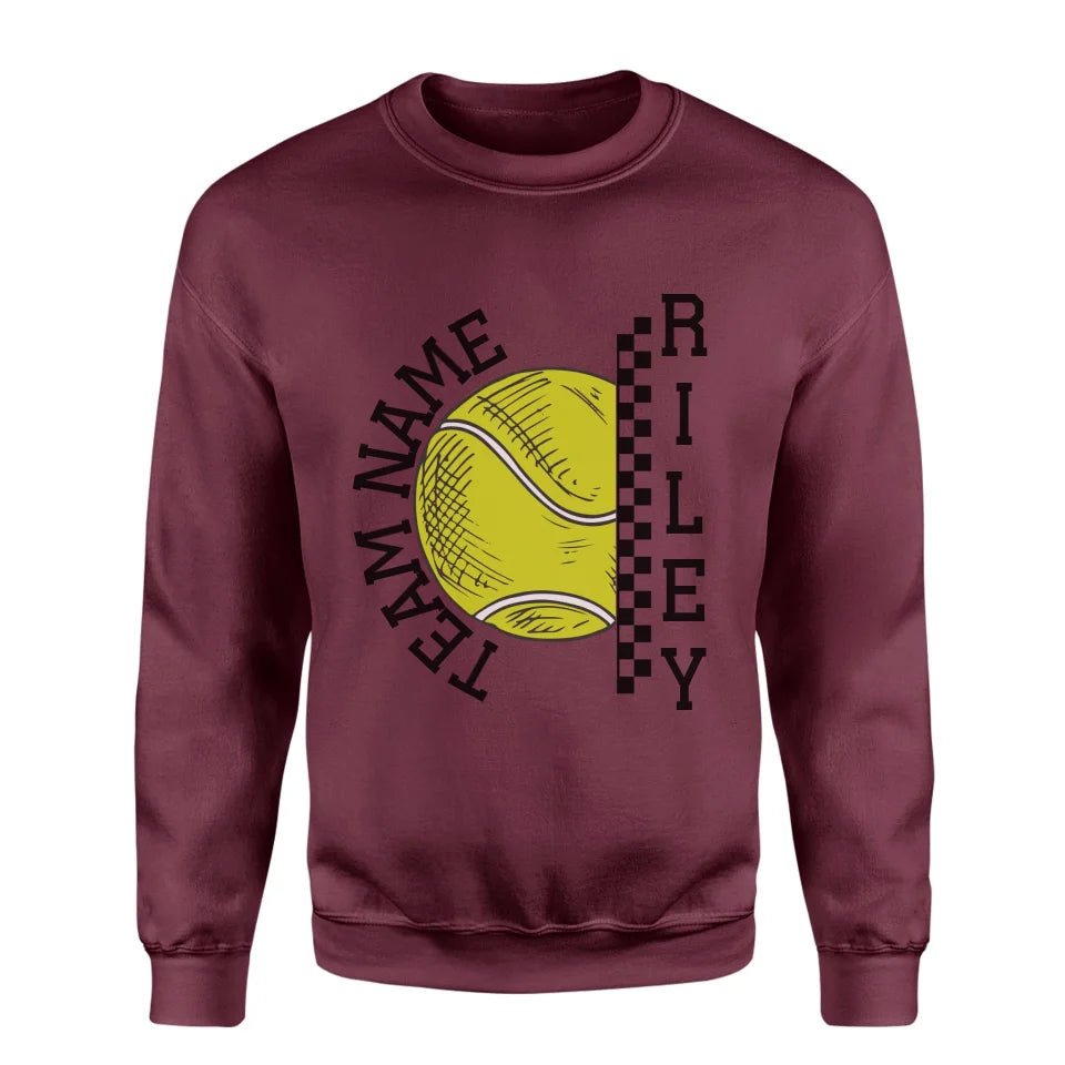 Personalized Tennis on a Sweatshirt With Team and Tennis Player Name on a Sweatshirt