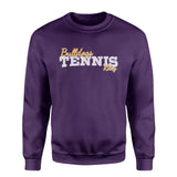 Custom Tennis Mascot and Tennis Player Name on a Sweatshirt with a White Graphic