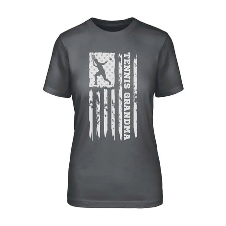 Tennis Grandma Vertical Flag on a Unisex T-Shirt with a White Graphic
