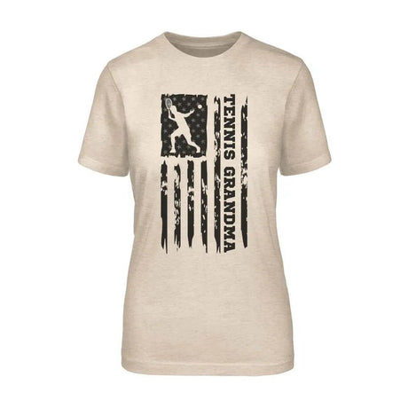 Tennis Grandma Vertical Flag on a Unisex T-Shirt with a Black Graphic