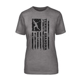 Tennis Grandma Vertical Flag on a Unisex T-Shirt with a Black Graphic