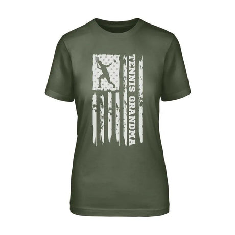Tennis Grandma Vertical Flag on a Unisex T-Shirt with a White Graphic