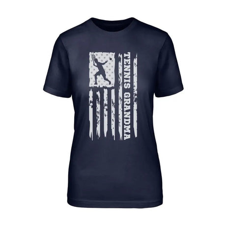Tennis Grandma Vertical Flag on a Unisex T-Shirt with a White Graphic