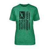 Tennis Grandma Vertical Flag on a Unisex T-Shirt with a Black Graphic