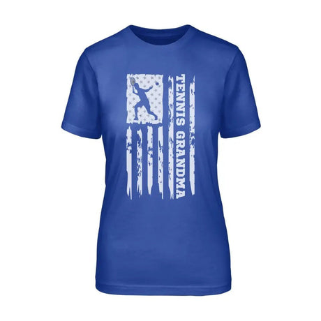 Tennis Grandma Vertical Flag on a Unisex T-Shirt with a White Graphic