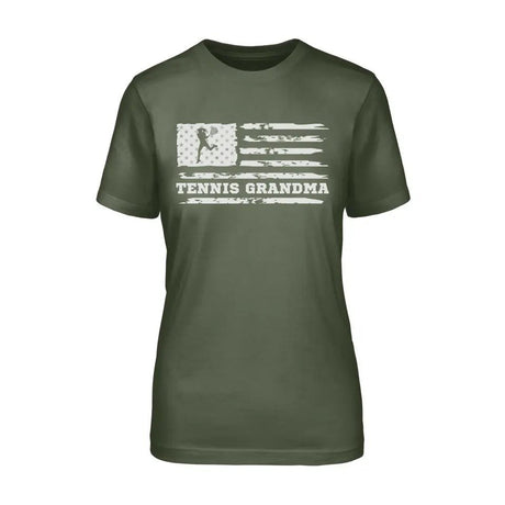 Tennis Grandma Horizontal Flag on a Unisex T-Shirt with a White Graphic