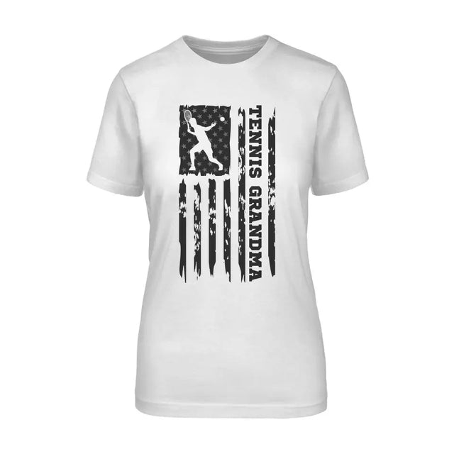 Tennis Grandma Vertical Flag on a Unisex T-Shirt with a Black Graphic