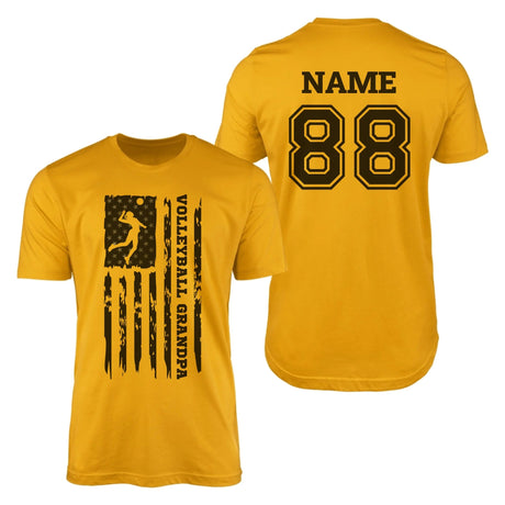 Volleyball Grandpa Vertical Flag With Volleyball Player Name on a Men's T-Shirt with a Black Graphic
