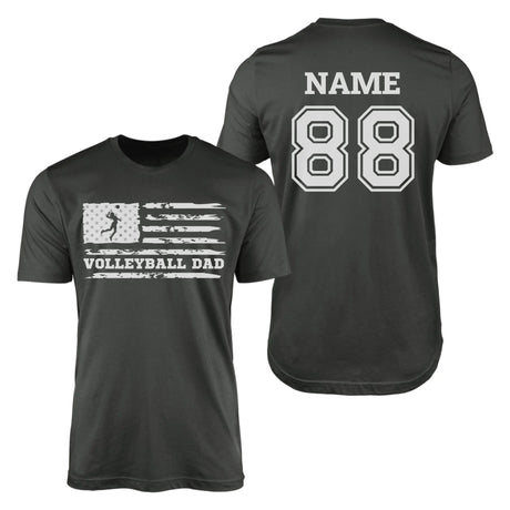 Volleyball Dad Horizontal Flag With Volleyball Player Name on a Men's T-Shirt with a White Graphic