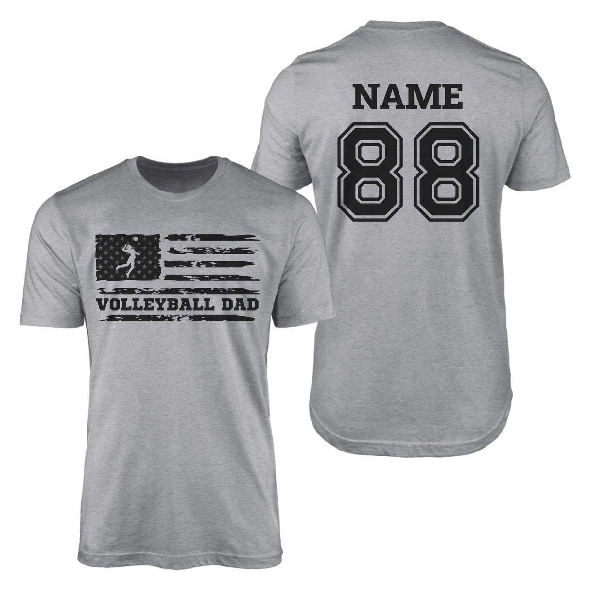 Volleyball Dad Horizontal Flag With Volleyball Player Name on a Men's T-Shirt with a Black Graphic