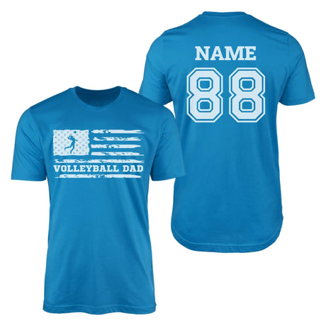 Volleyball Dad Horizontal Flag With Volleyball Player Name on a Men's T-Shirt with a White Graphic