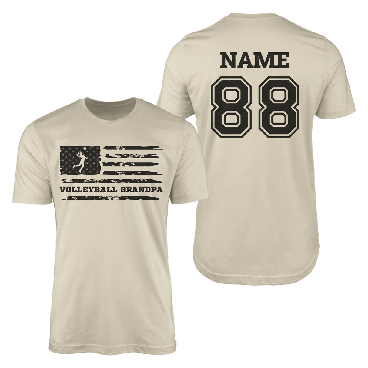 Volleyball Grandpa Horizontal Flag With Volleyball Player Name on a Men's T-Shirt with a Black Graphic