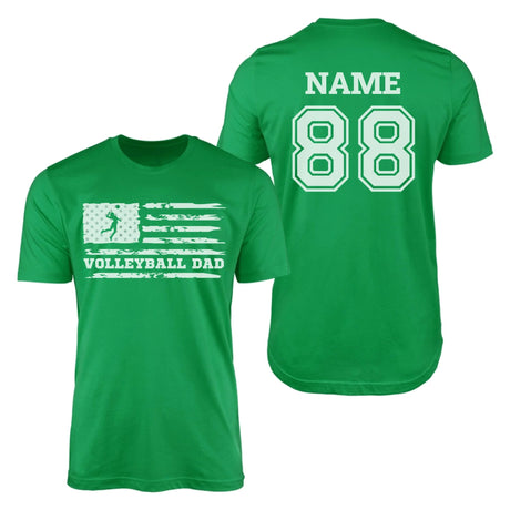 Volleyball Dad Horizontal Flag With Volleyball Player Name on a Men's T-Shirt with a White Graphic