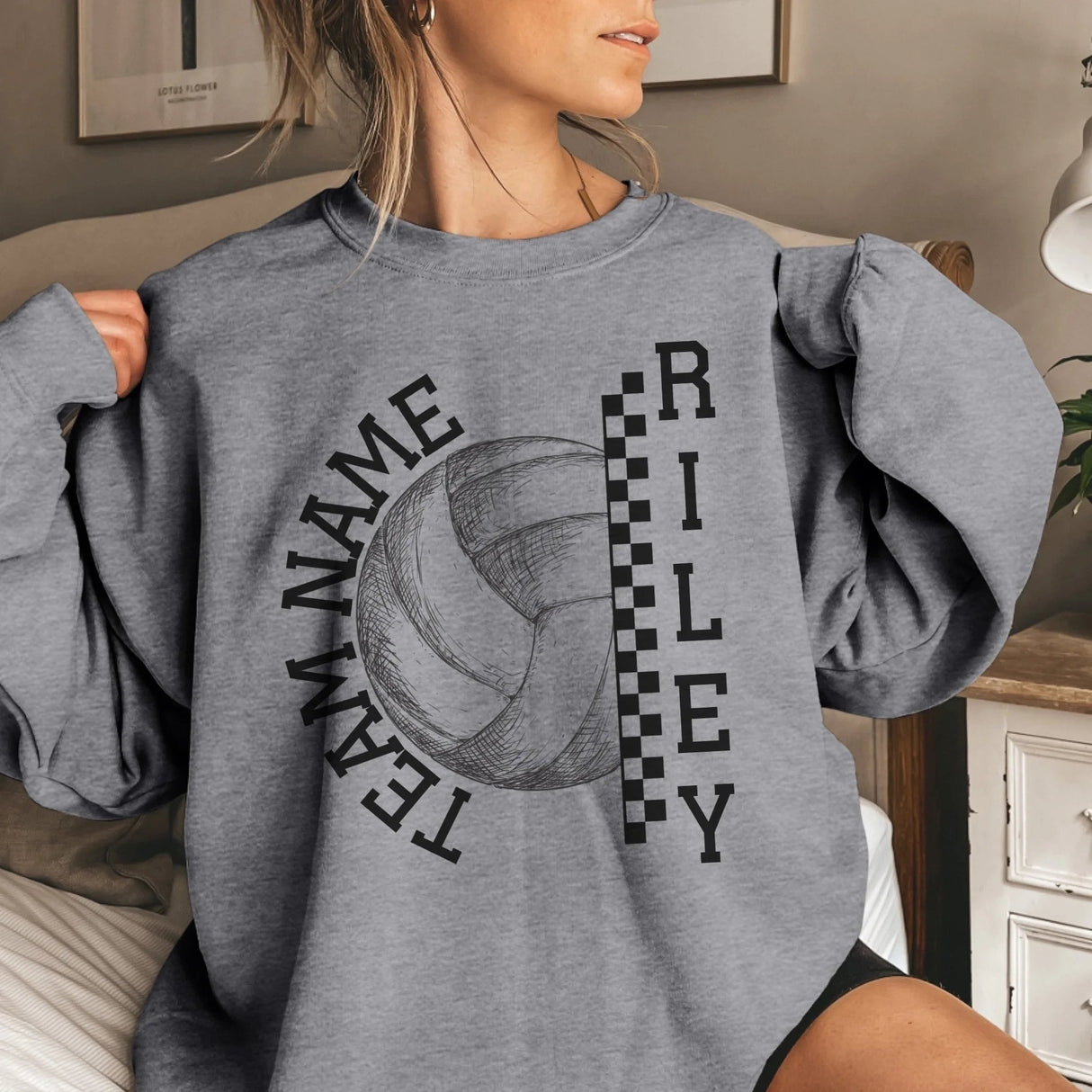 Personalized Volleyball on a Sweatshirt With Team and Volleyball Player Name on a Sweatshirt