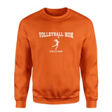Volleyball Mom with Volleyball Player Icon and Volleyball Player Name on a Sweatshirt with a White Graphic