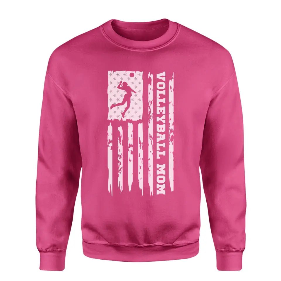 Volleyball Mom Vertical Flag on a Sweatshirt with a White Graphic