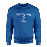 Volleyball Mom with Volleyball Player Icon and Volleyball Player Name on a Sweatshirt with a White Graphic